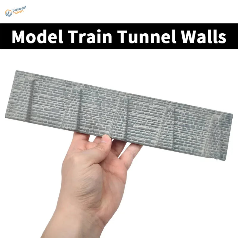 Gray plastic n scale stone tunnel wall with detailed stone retaining wall brick pattern for model trains