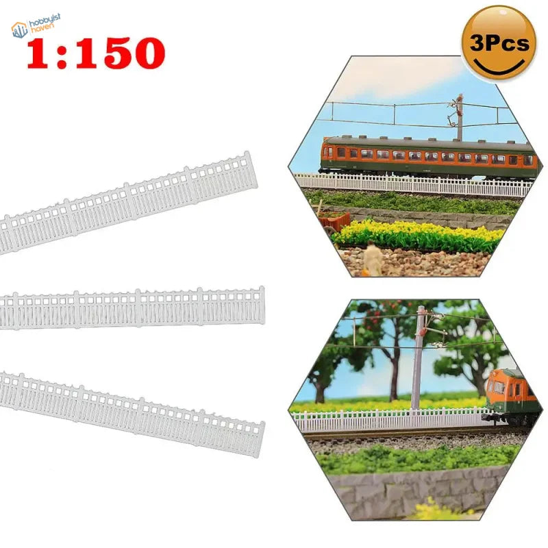 N scale white plastic lattice-top picket fence wall pieces for 1 metre station platform layouts 1 150 scale