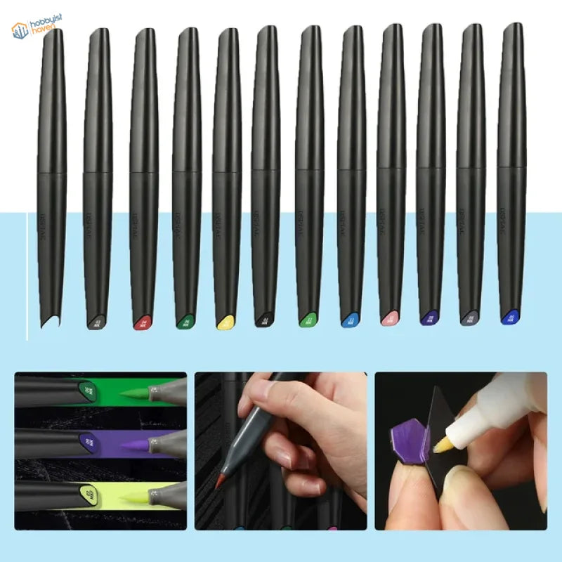 NEW Generation DSPIAE eco-friendly soft tipped acrylic pens, 10 black markers with colorful caps