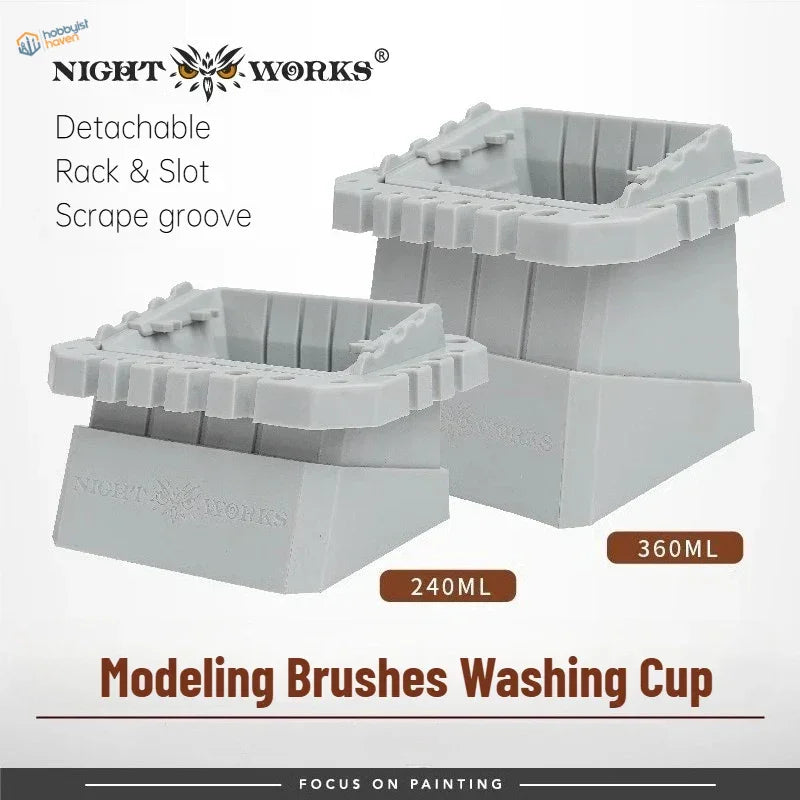 Nightworks gray plastic brush washing cup with detachable rack, 240/360ml