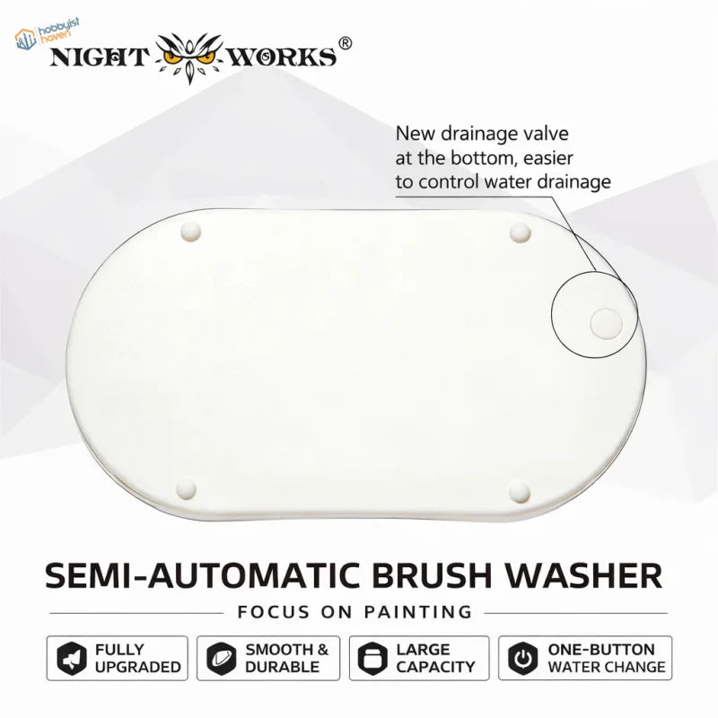 White ceramic nightworks brush cleaning station with sleek oval design and four small circular feet for brush cleaning