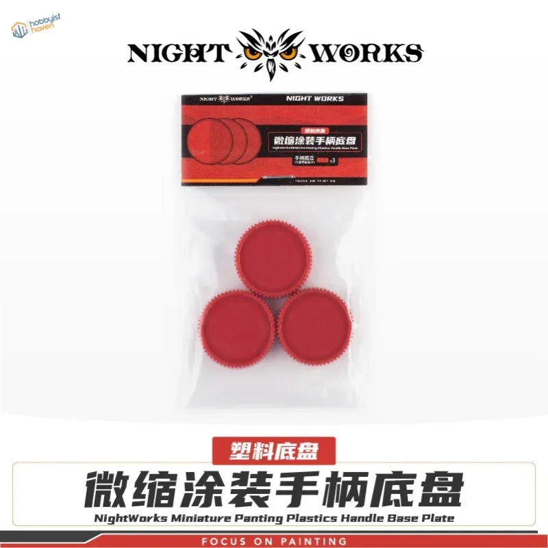 Red NightWorks painting handle plastic base plates for miniature painting