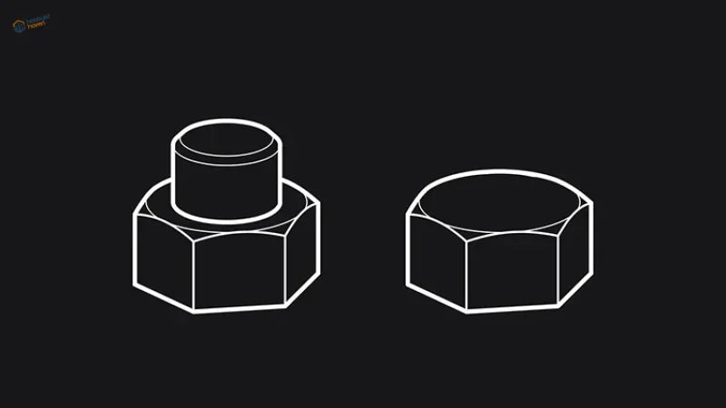 Two white line-drawn hexagonal nuts for model making accessories on black background