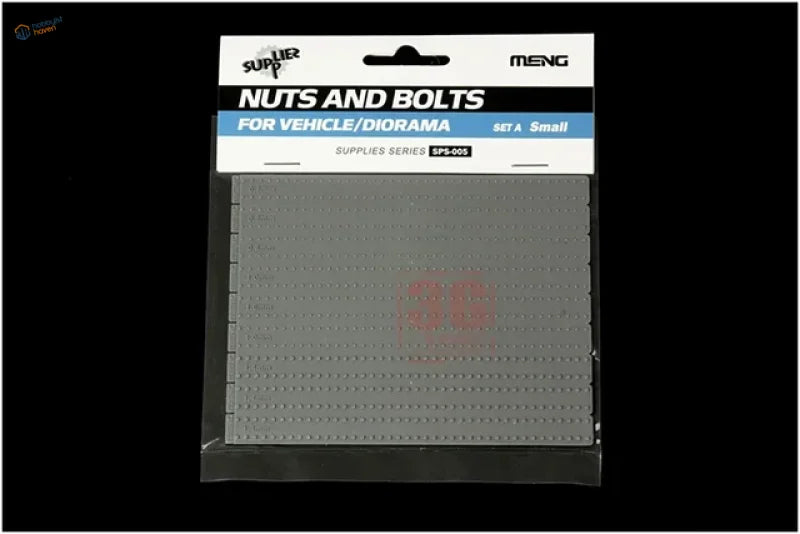Gray plastic nuts and bolts for model making accessories in clear package
