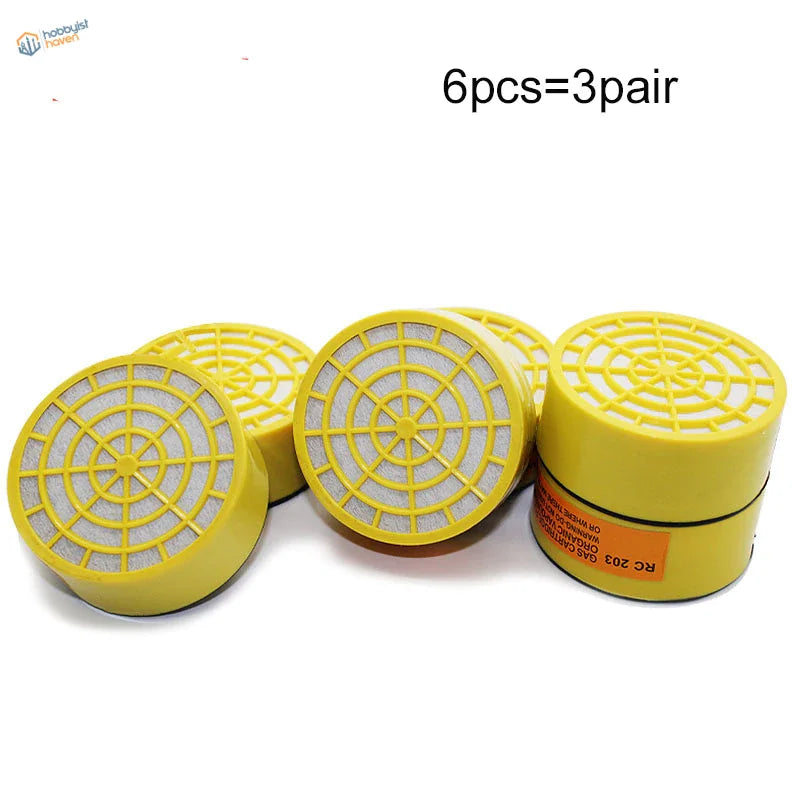 Bright yellow mask replacement filters for paint and dust protection masks, 6 pcs
