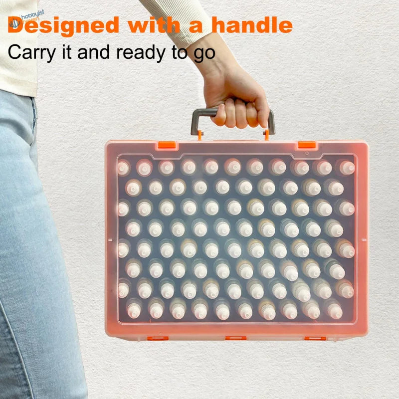 Transparent orange Paint Bottle Storage suitcase for 60 white-capped paint bottles