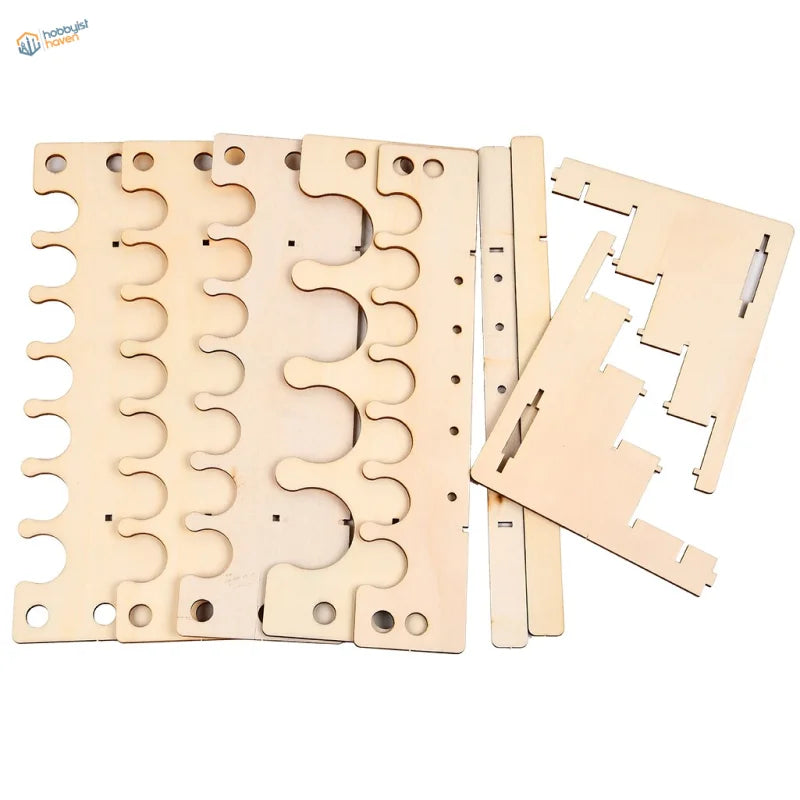 Light wooden puzzle rack for paint bottles and scale modeling tools