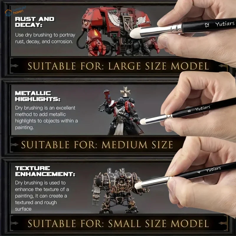Yutians black-handled painting weathering brush with white bristles in set 1