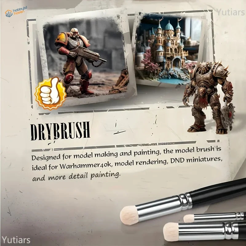 Painting weathering brush set with black handles and white bristles