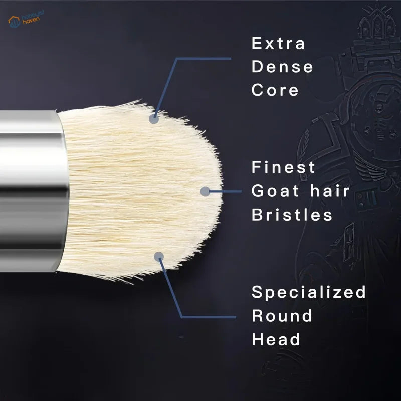 Round-headed dry brushing brush with silver handle in Painting Weathering set