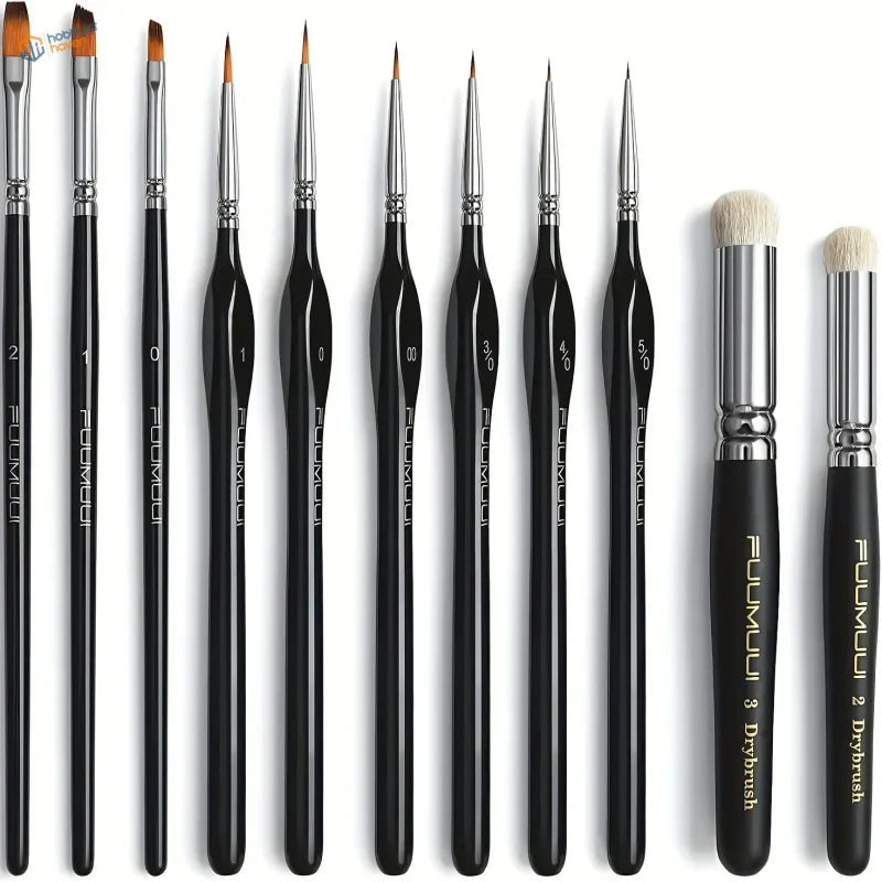 Painting weathering dry brushing brushes set: 10 black-handled fummuli brushes