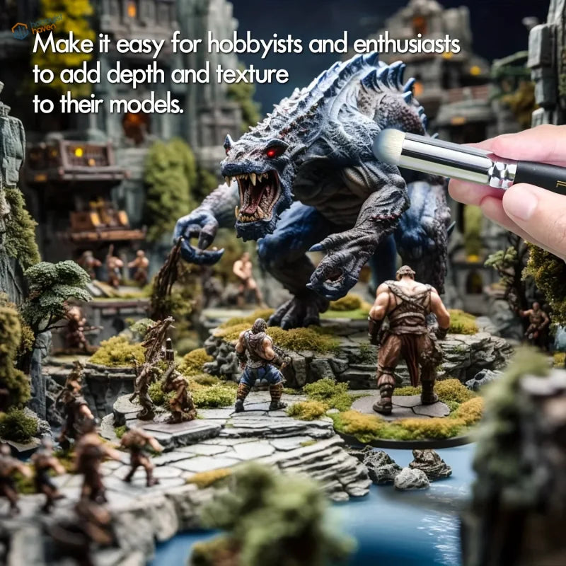 Blue gray textured monster figurine with red eyes for dry brushing brushes set