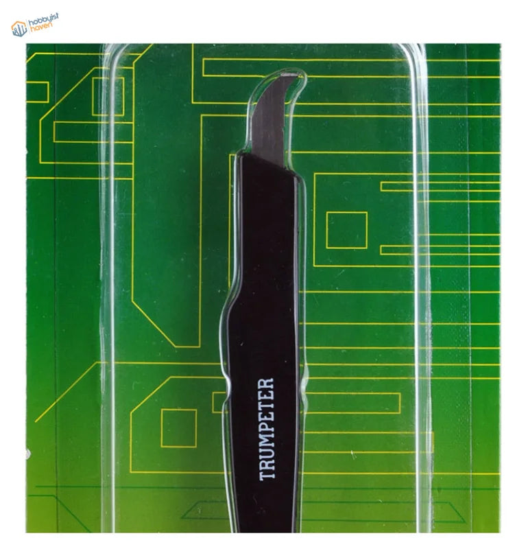 Black Trumpeter panel line engraver with curved blade on circuit board packaging