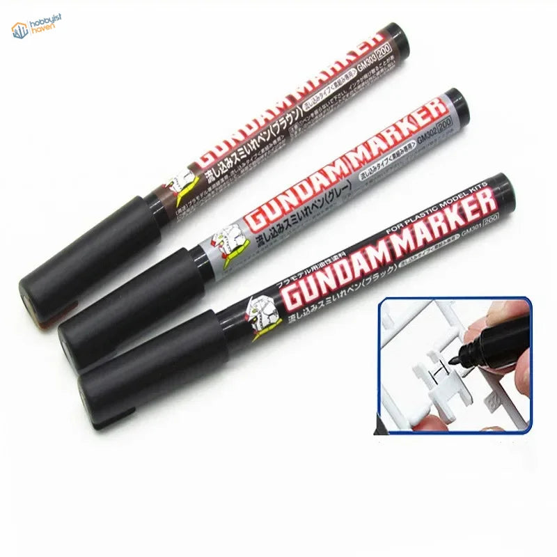 Three black Gundam panel lining pens, scale modeling tools for kits