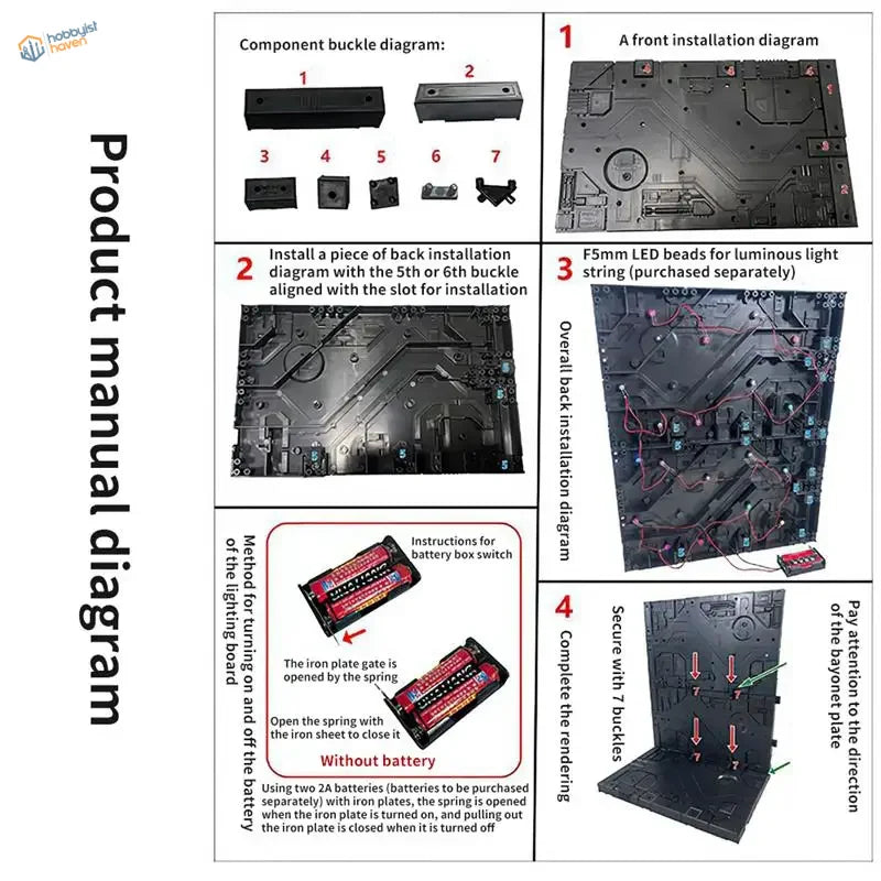 Black plastic LED light panel with circuitry for PG/HG/MG Gundam mechanical base