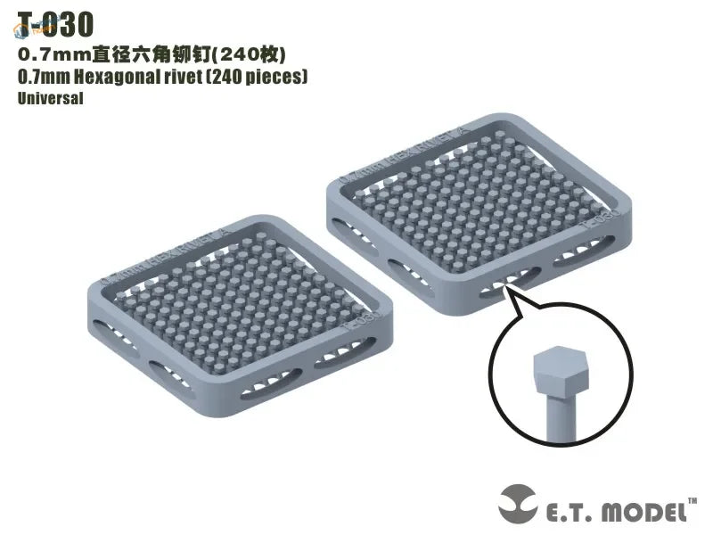 240 precision 0.7mm hexagonal screws in gray trays for model building