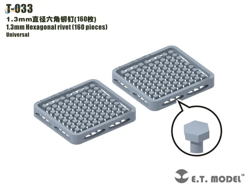 Gray 1.3mm hexagonal screws, 160 pieces in trays, precision hobby tools