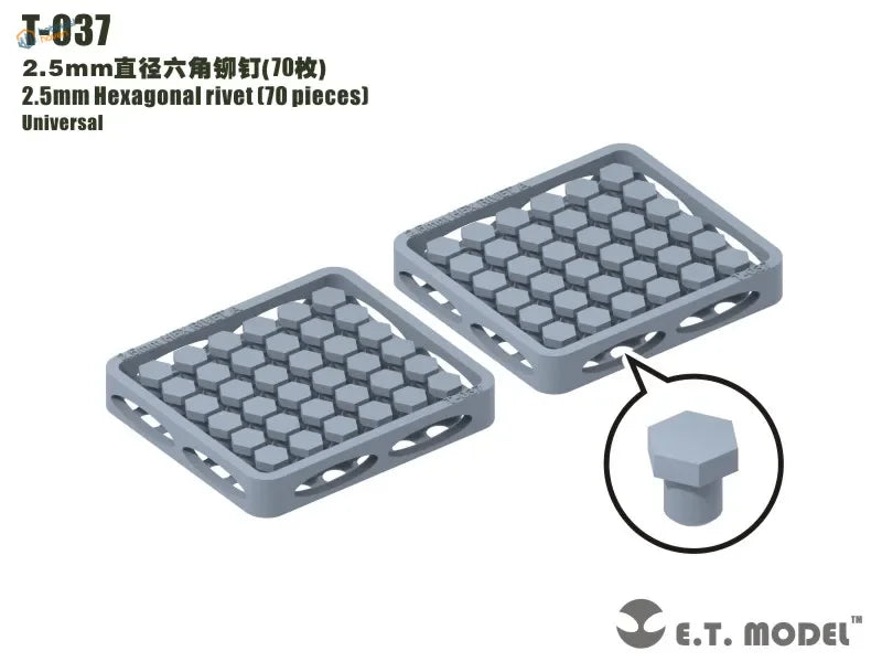 Gray 2.5mm hexagonal screws in grid trays for precision hobby tools