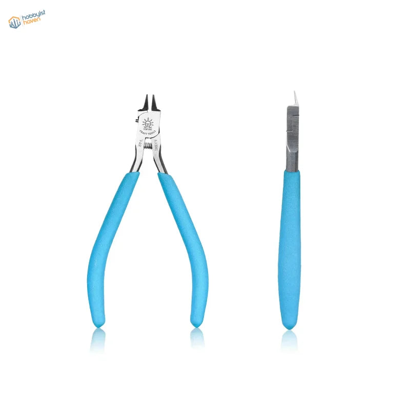 Photo-etch bending pliers with blue handles and metal parts for scale modeling tools
