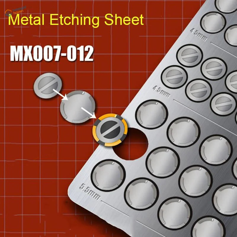Photo etch round plates: silver sheet with varying circular cutouts for Gundam