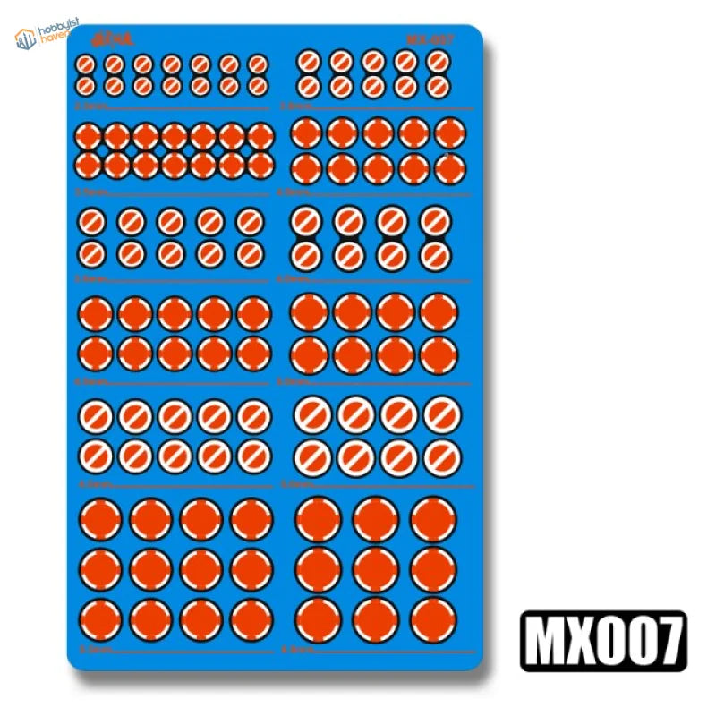 Photo etch round plates: blue sticker sheet of orange Gundam decals