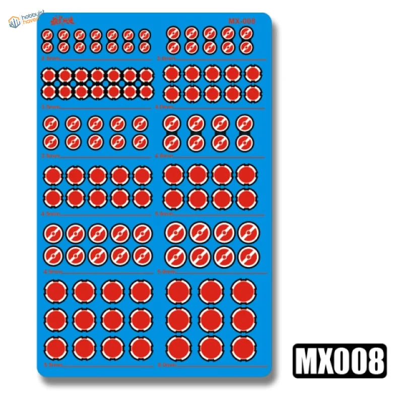 Photo etch round plates: blue decal sheet with red circular stickers for Gundam