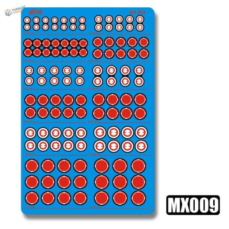 Photo etch round plates: blue decal sheet with red white circular stickers for Gundam