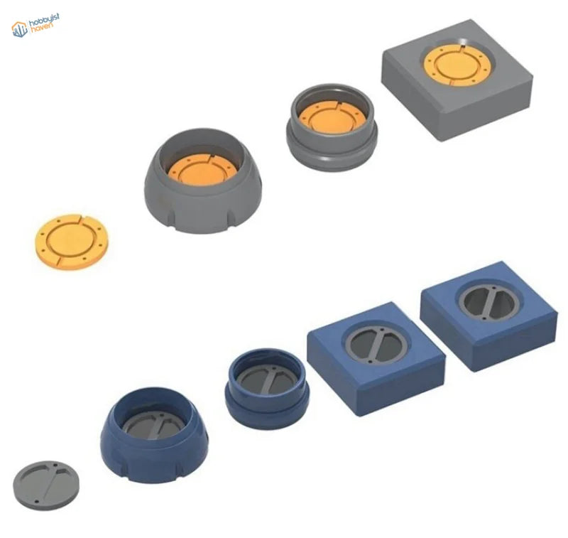 Gray blue plastic lids orange seals photo etch round plates Gundam set 2