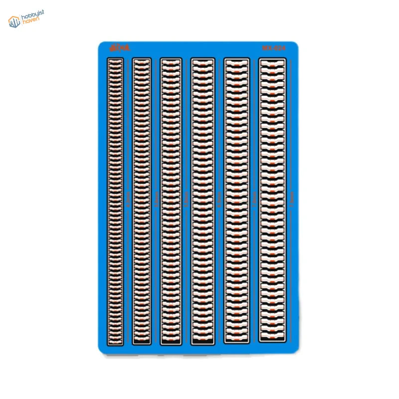 Blue photoetch heat sink with wavy components in six columns