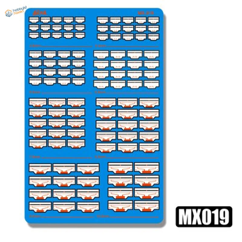 Photoetch heat sink with blue decal sheet of white orange train car stickers