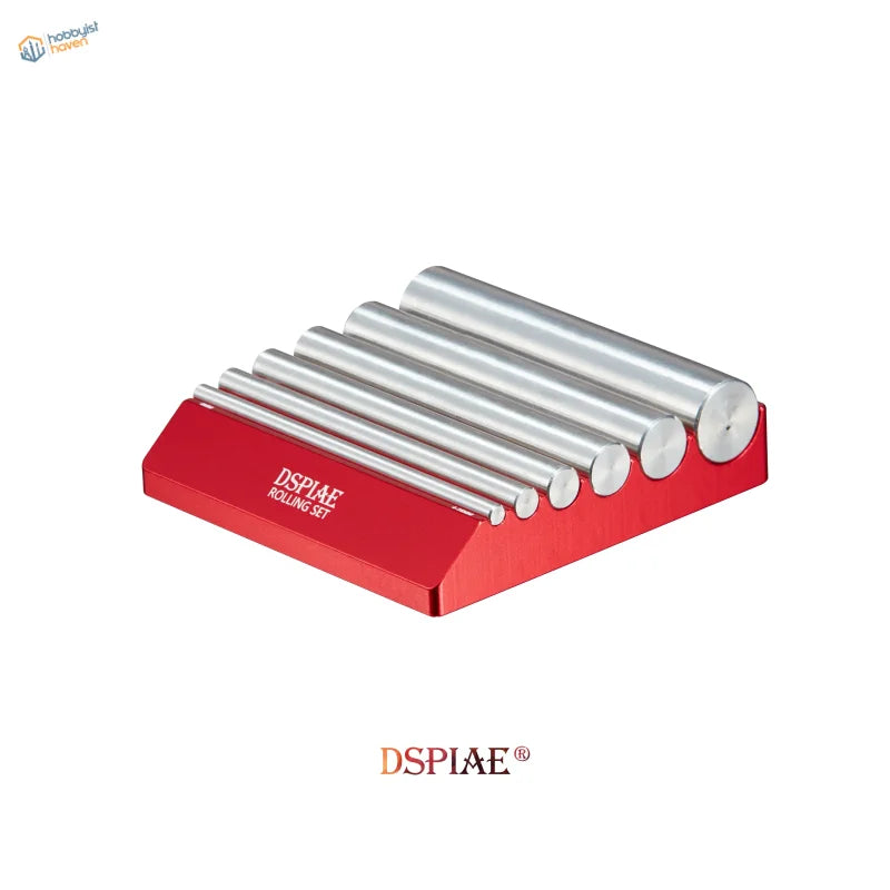 Dspiae Photoetch Parts Rolling Set with red aluminum base and silver rods for scale modeling