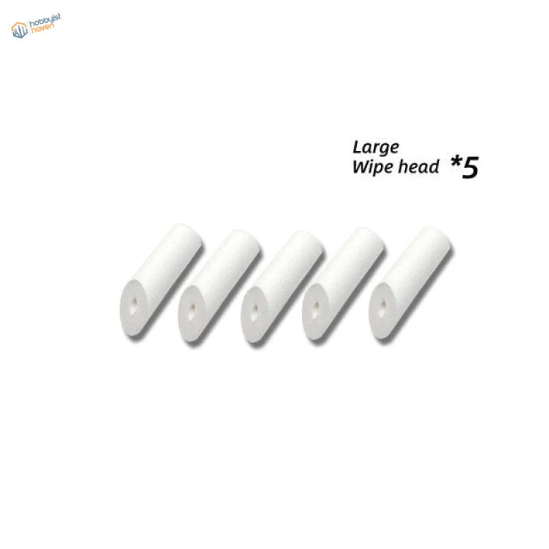 Five white cylindrical wipe heads with central hole for Pigments and Paint Cleaning Pen