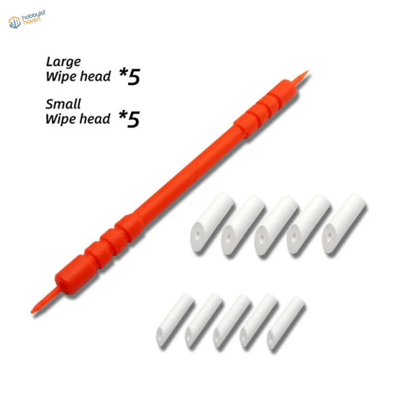 Orange plastic paint cleaning pen with 5 large and 5 small white wipe heads