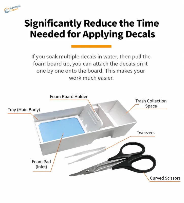 Plamokojo Water Decal Tray Set parts and workspace layout