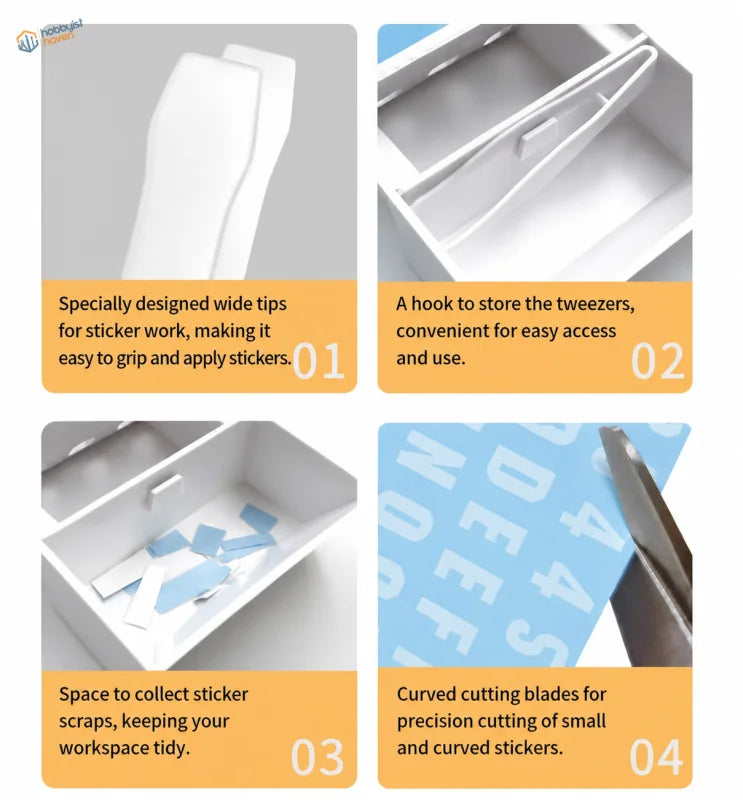 Plamokojo tray tweezers storage, scrap space and curved scissors features