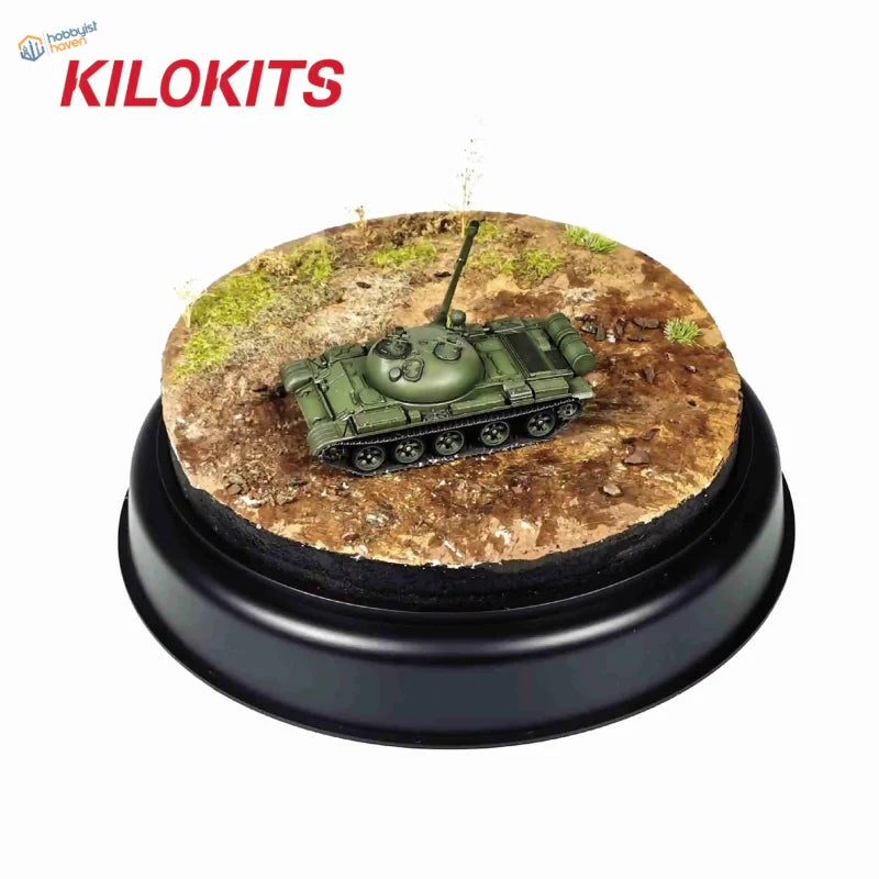 Olive green T-54/55 tank model on eps hard foam diorama base