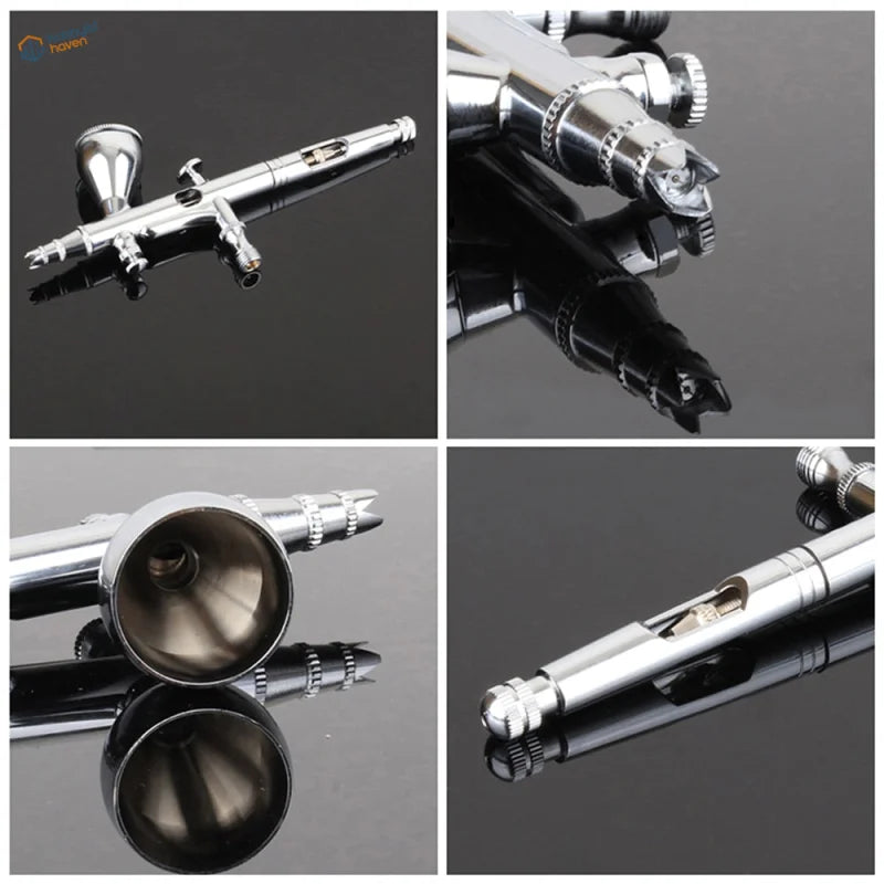 Silver portable cordless airbrush with nozzles and funnel attachment