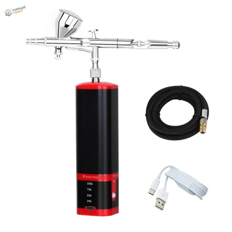 Portable cordless airbrush with red black power unit