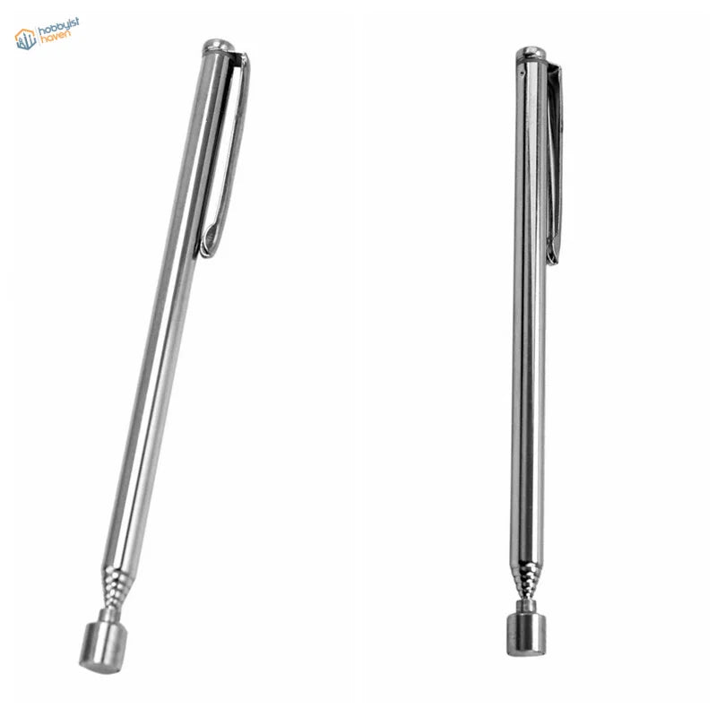 Portable telescopic magnetic stainless steel pen, sleek silver retractable design