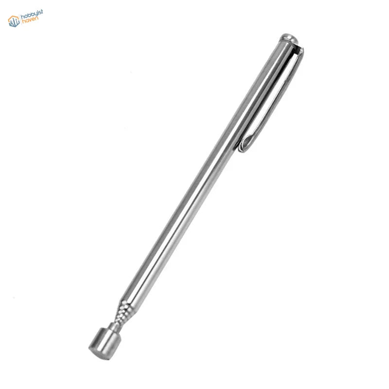 Portable telescopic magnetic stainless steel pen with sleek silver finish