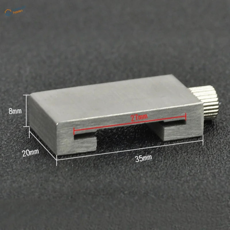Silver positioning block for carbon steel ruler with threaded clamp