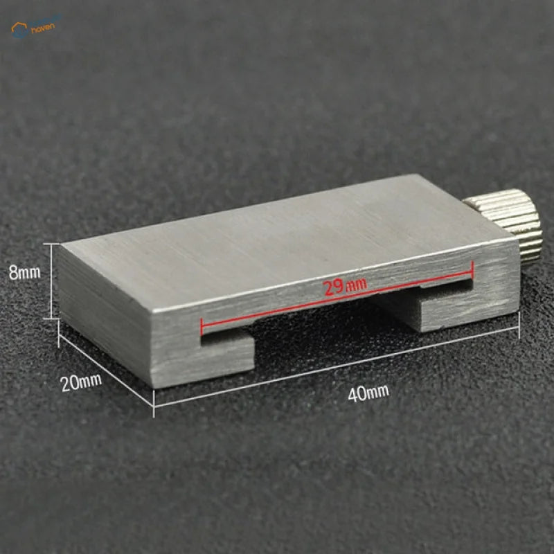 Silver positioning block clamp for carbon steel ruler with knurled knob