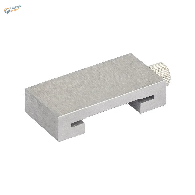 Silver positioning block clamp for carbon steel ruler with knurled knob