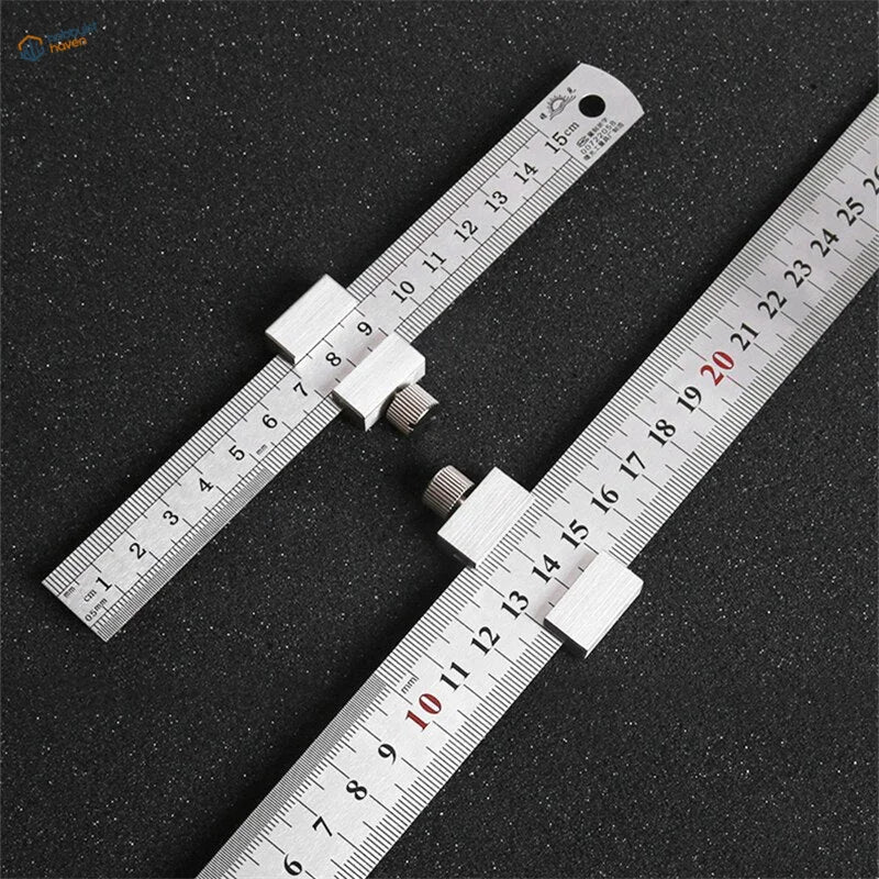 Silver carbon steel ruler positioning block with framing square and clamp
