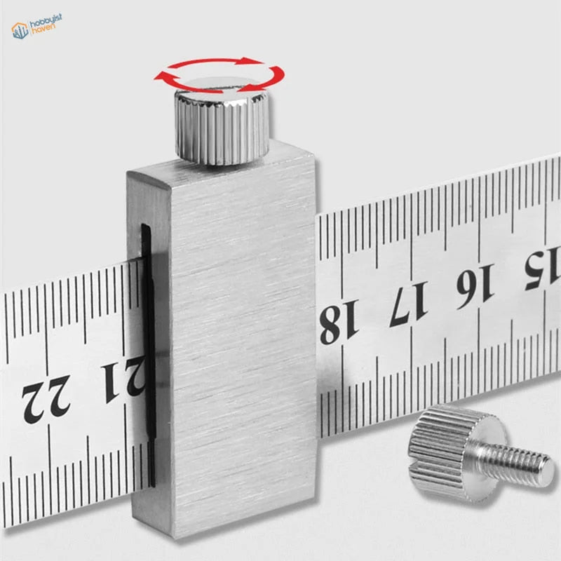 Silver positioning block for carbon steel ruler with clamp and knob