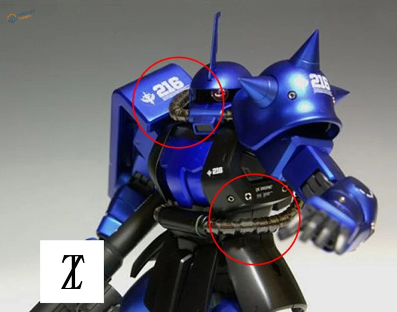 Blue Power Pipe Metal Gundam model with black accents and 216 markings
