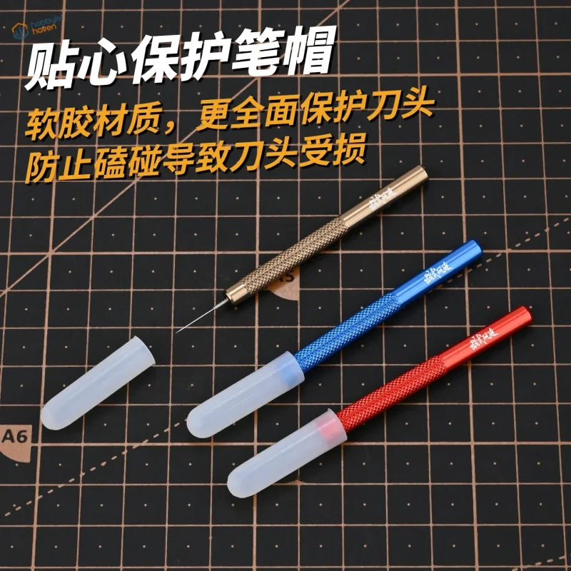Precision glue dispensing stick with blue red knives and gel caps