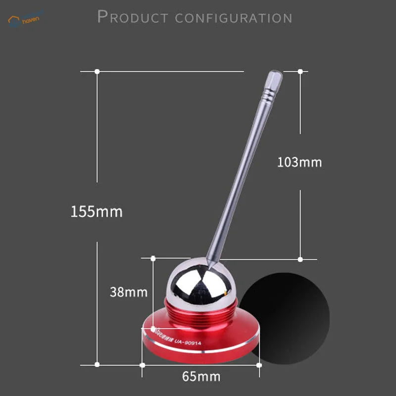 Red and chrome precision hand stabilizer desk lamp with spherical head