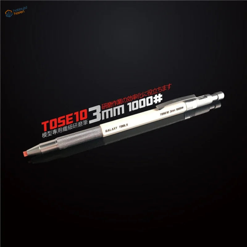 Precision sanding stone pen with silver 0.7mm drafting pencil and red tip