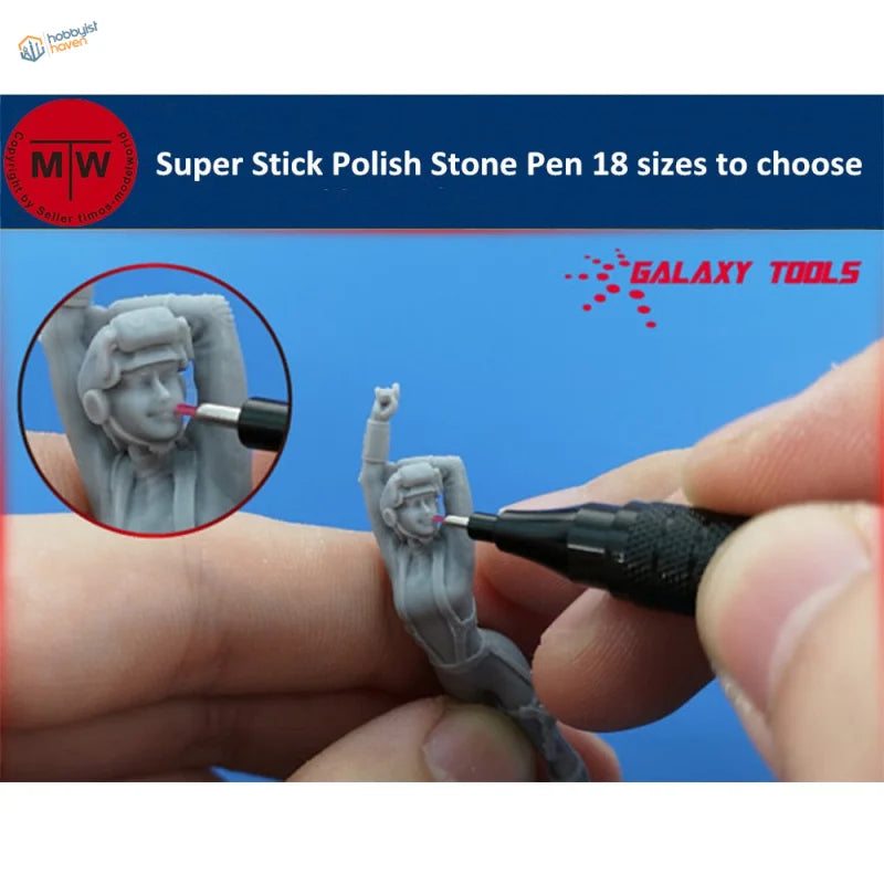 Precision sanding stone pen detailing gray resin figurine